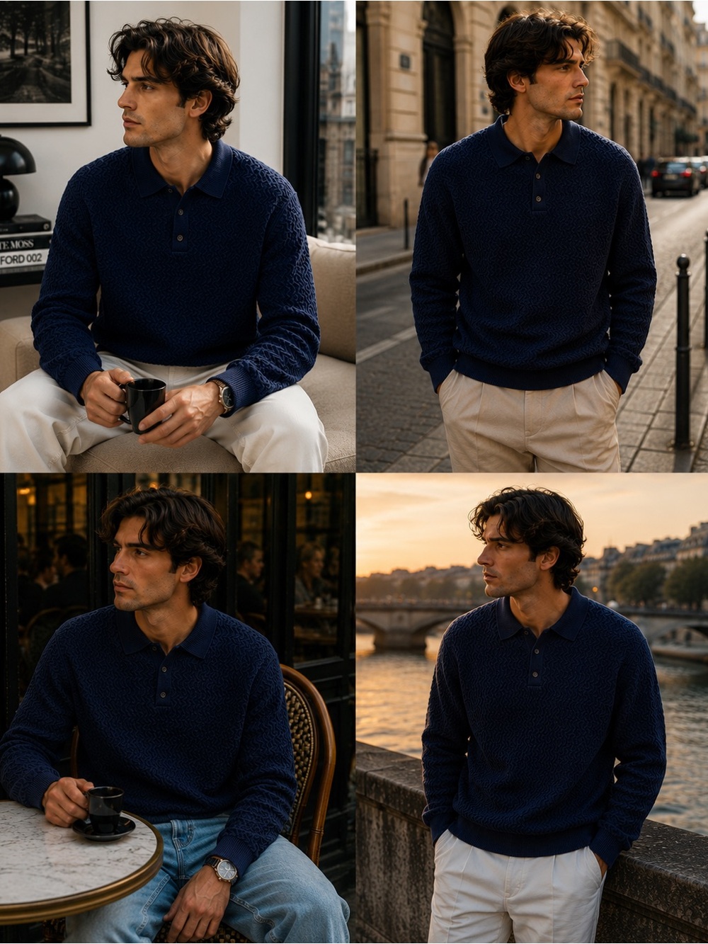 Slate & Stone Blue Textured Polo Sweater